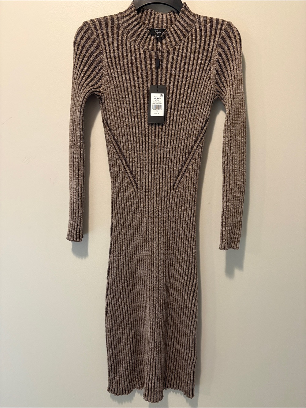 Rails Ribbed Long Sleeve Midi Dress - Taupe and Brown - Picture 4 of 16